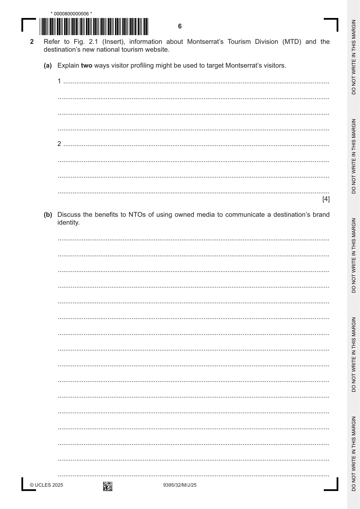 Cambridge A Level Travel and Tourism 9395 2025 May/June Paper 3 · Variant 2 question paper, page 6 of 12
