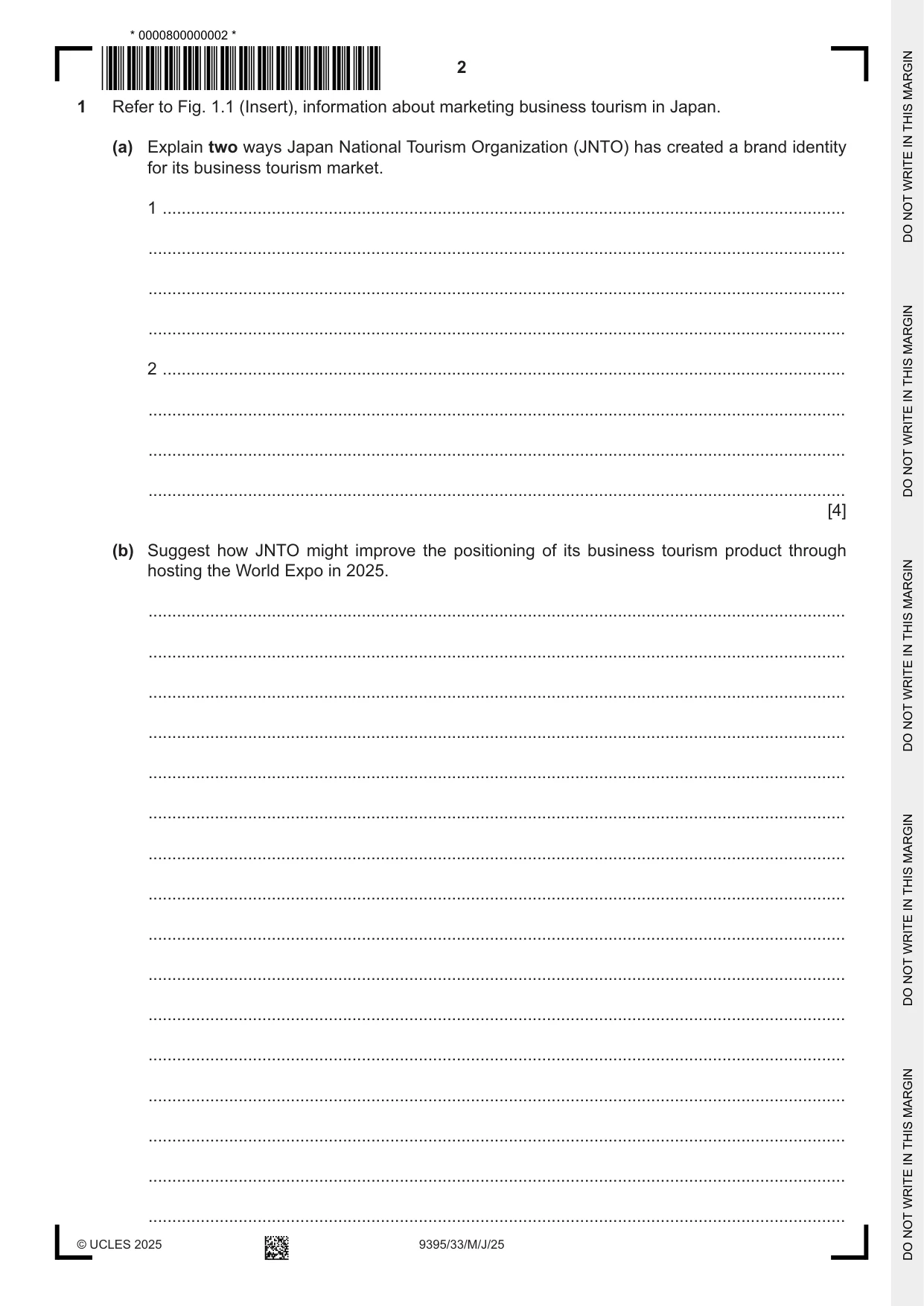 Cambridge A Level Travel and Tourism 9395 2025 May/June Paper 3 · Variant 3 question paper, page 2 of 12