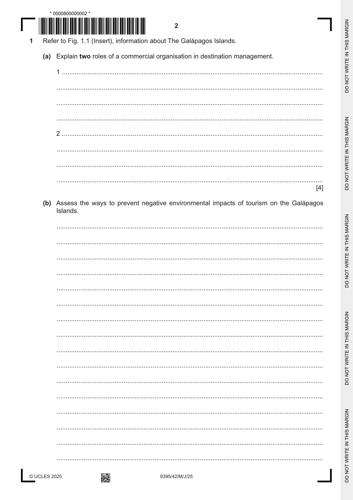 Cambridge A Level Travel and Tourism 9395 2025 May/June Paper 4 · Variant 2 question paper, page 2 of 12