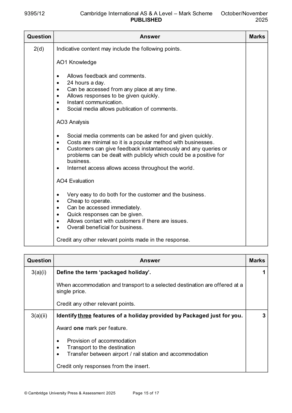 Mark scheme, page 15 of 17