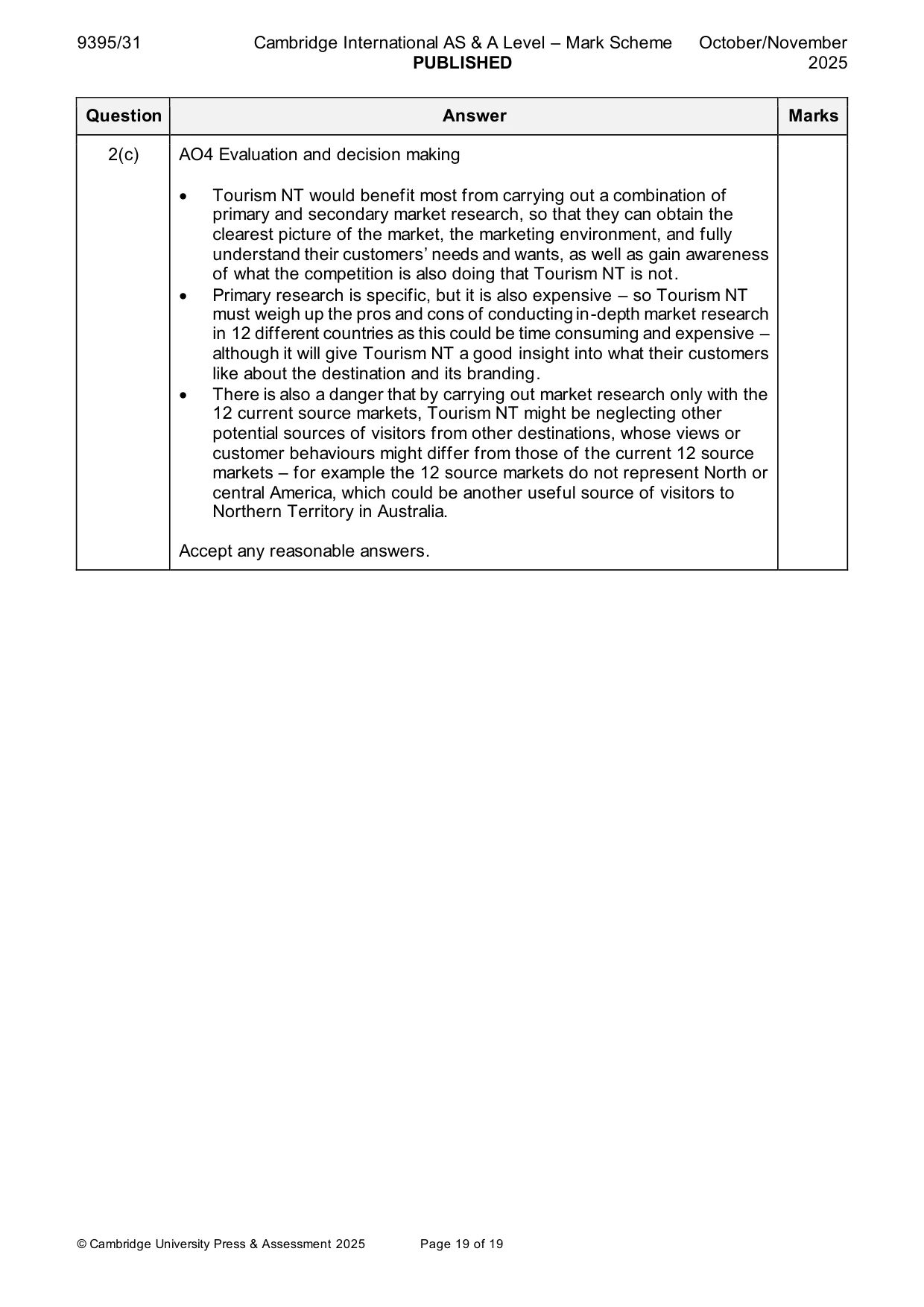 Mark scheme, page 19 of 19