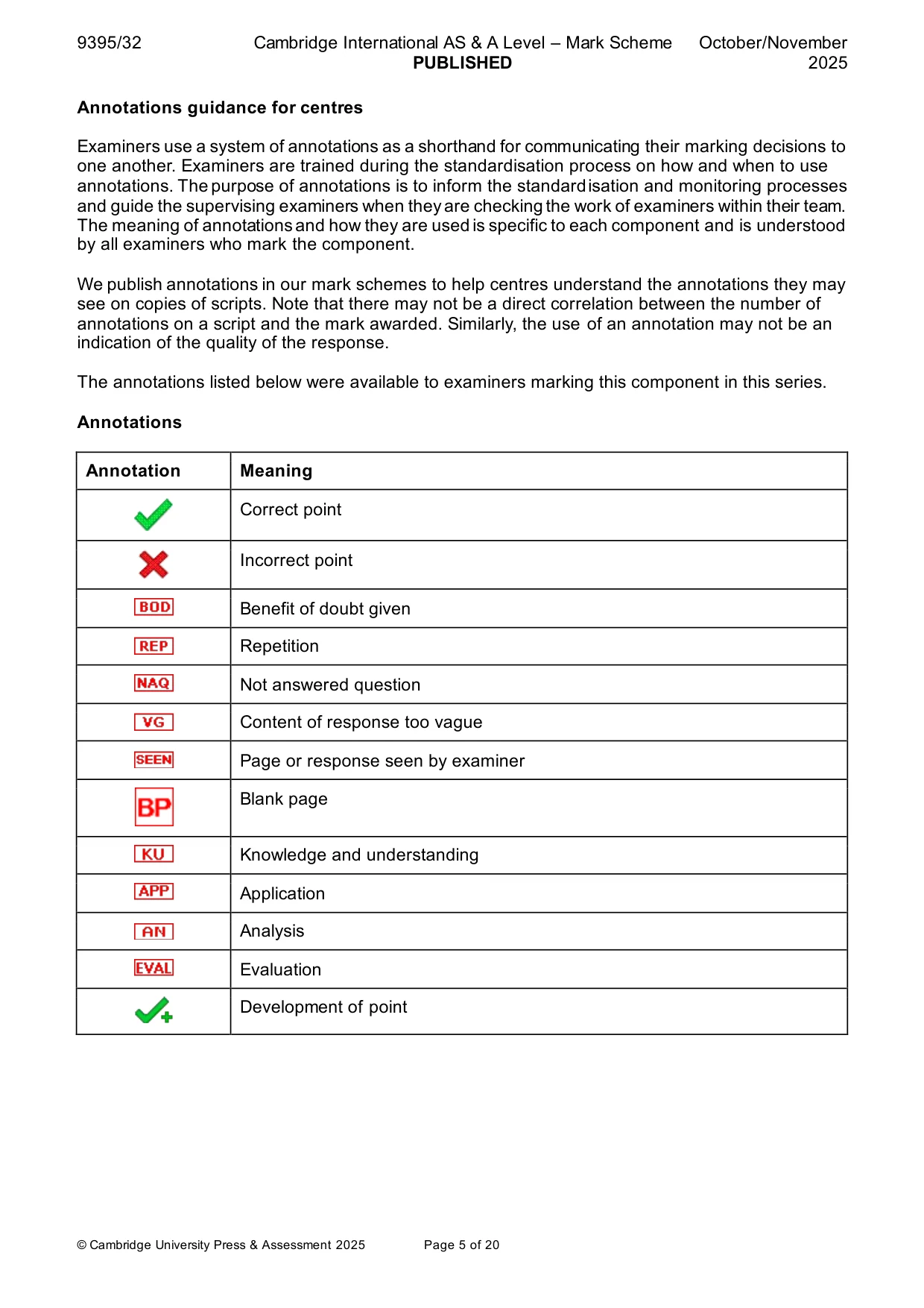 Mark scheme, page 5 of 20