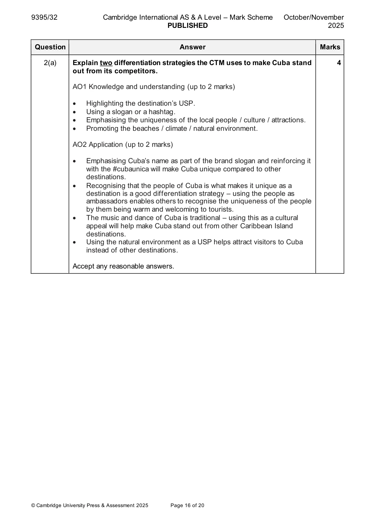 Mark scheme, page 16 of 20