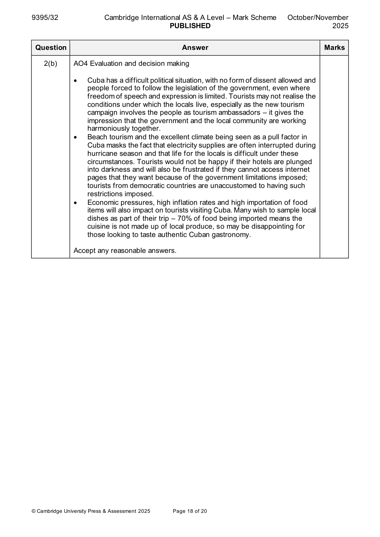 Mark scheme, page 18 of 20
