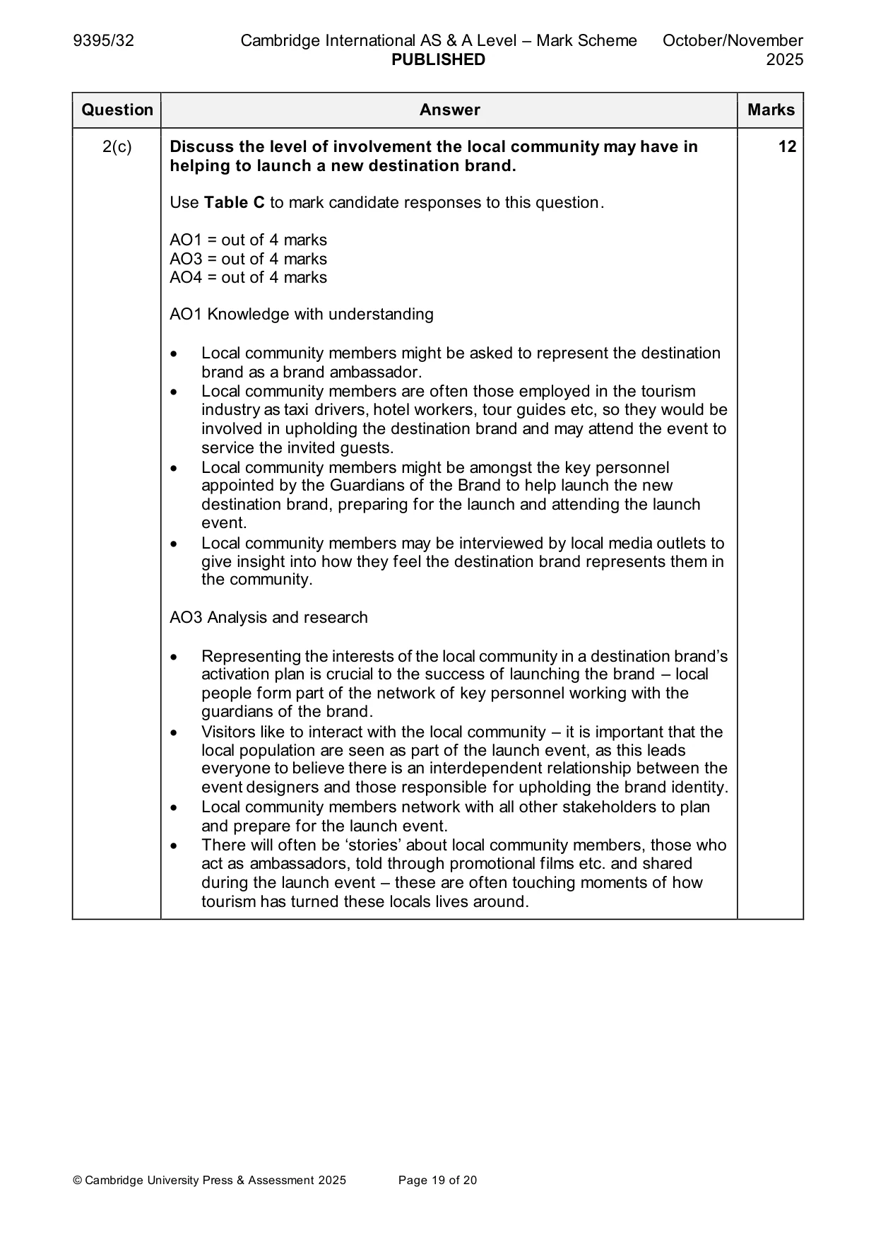 Mark scheme, page 19 of 20
