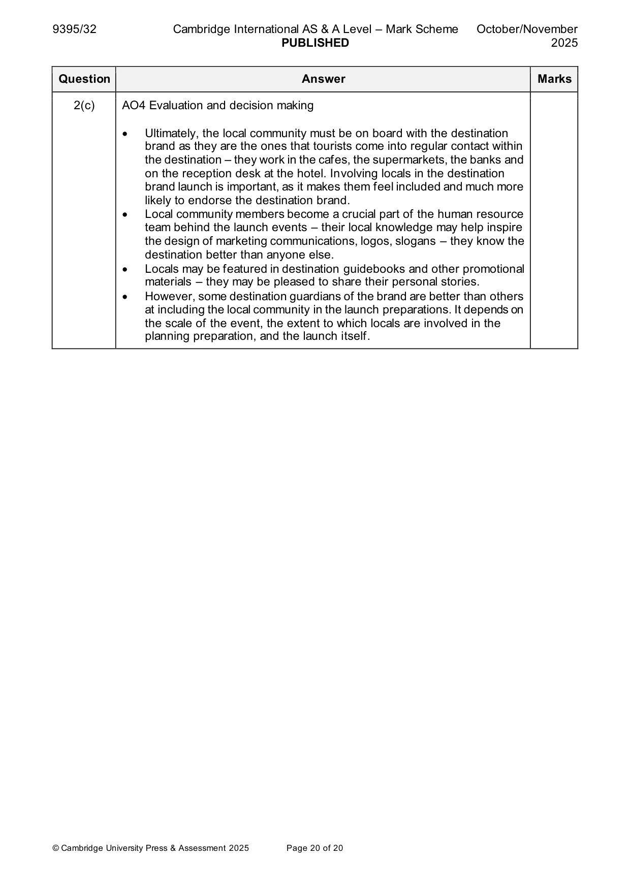 Mark scheme, page 20 of 20