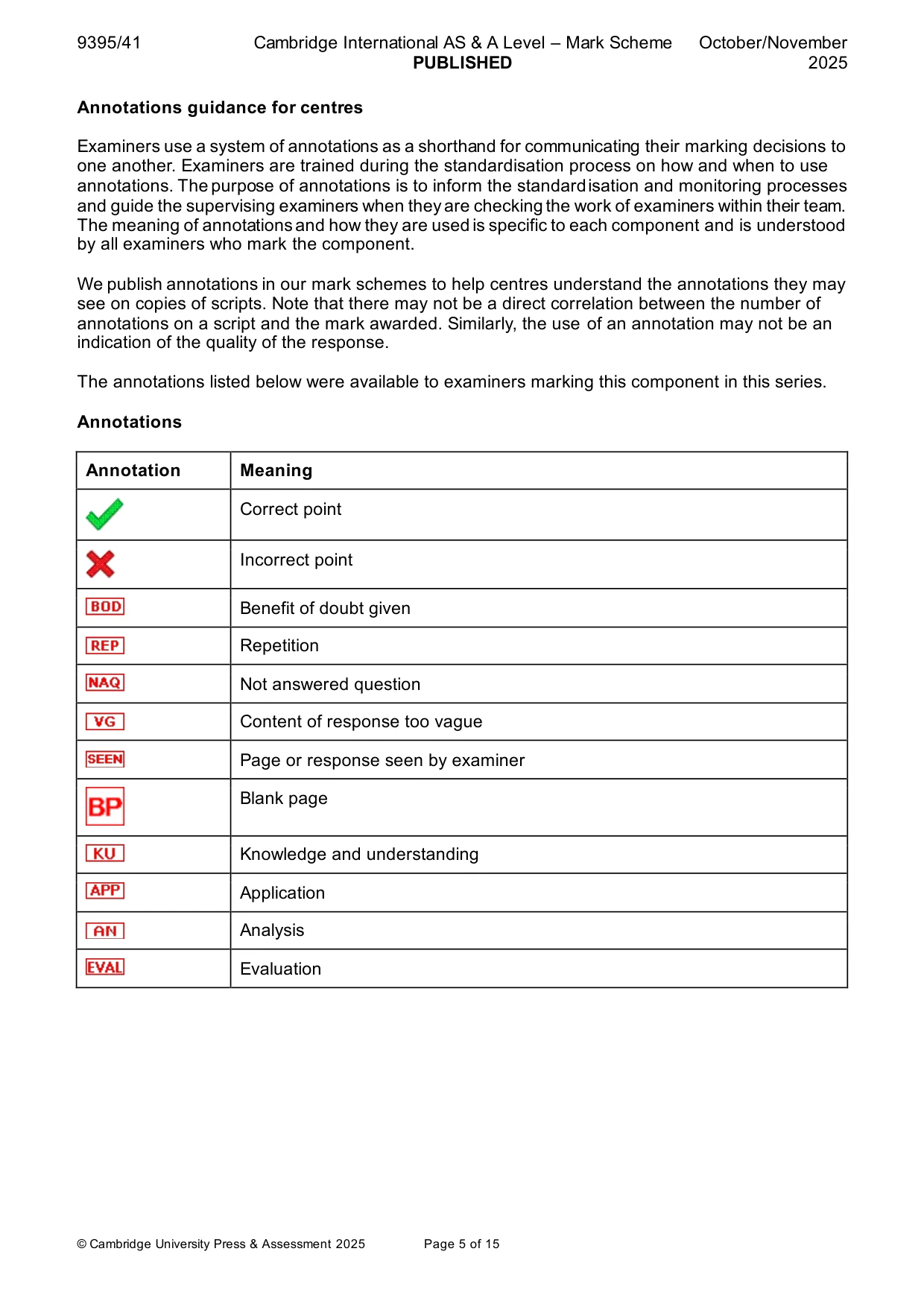 Mark scheme, page 5 of 15