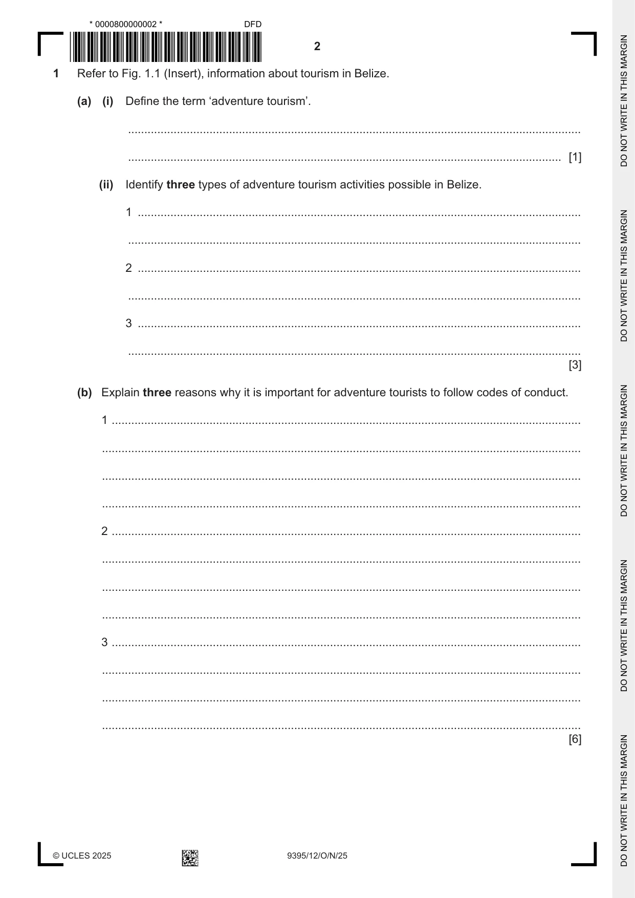Cambridge A Level Travel and Tourism 9395 2025 Oct/Nov Paper 1 · Variant 2 question paper, page 2 of 12