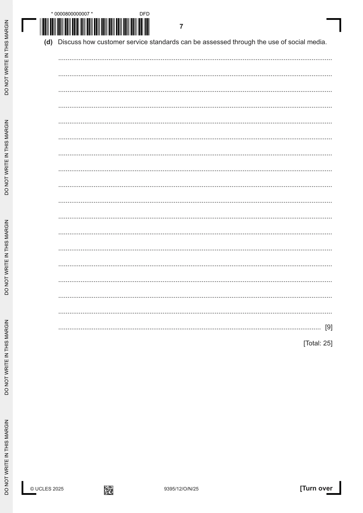 Cambridge A Level Travel and Tourism 9395 2025 Oct/Nov Paper 1 · Variant 2 question paper, page 7 of 12