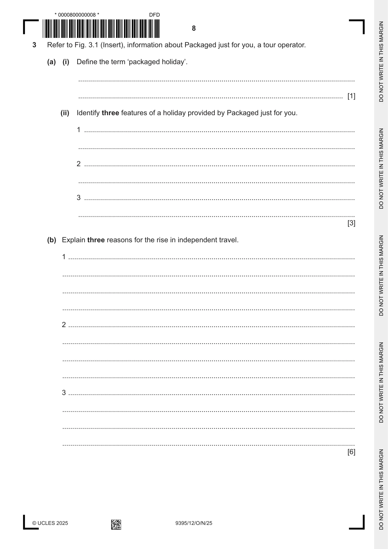Cambridge A Level Travel and Tourism 9395 2025 Oct/Nov Paper 1 · Variant 2 question paper, page 8 of 12