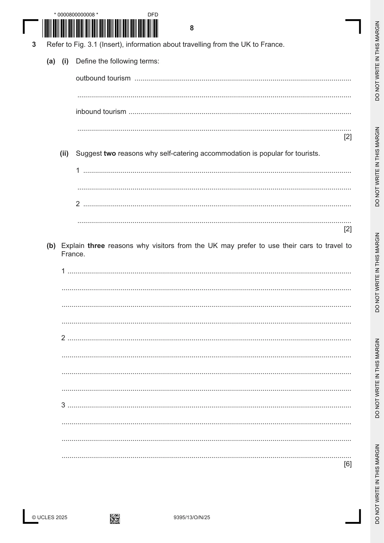Cambridge A Level Travel and Tourism 9395 2025 Oct/Nov Paper 1 · Variant 3 question paper, page 8 of 12