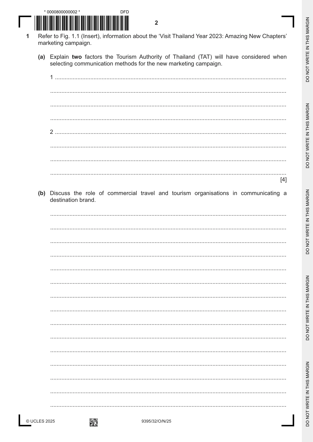 Cambridge A Level Travel and Tourism 9395 2025 Oct/Nov Paper 3 · Variant 2 question paper, page 2 of 12