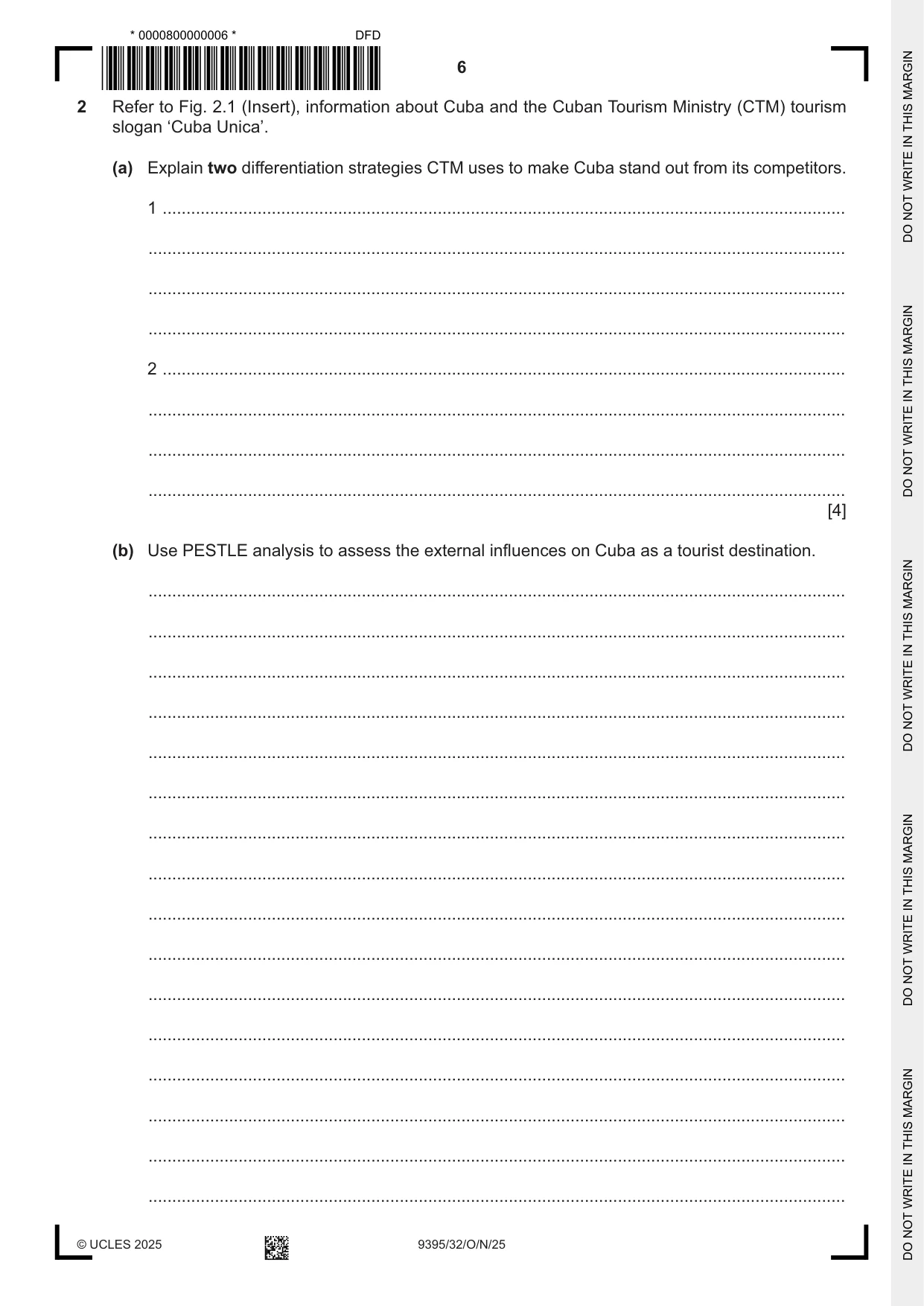 Cambridge A Level Travel and Tourism 9395 2025 Oct/Nov Paper 3 · Variant 2 question paper, page 6 of 12