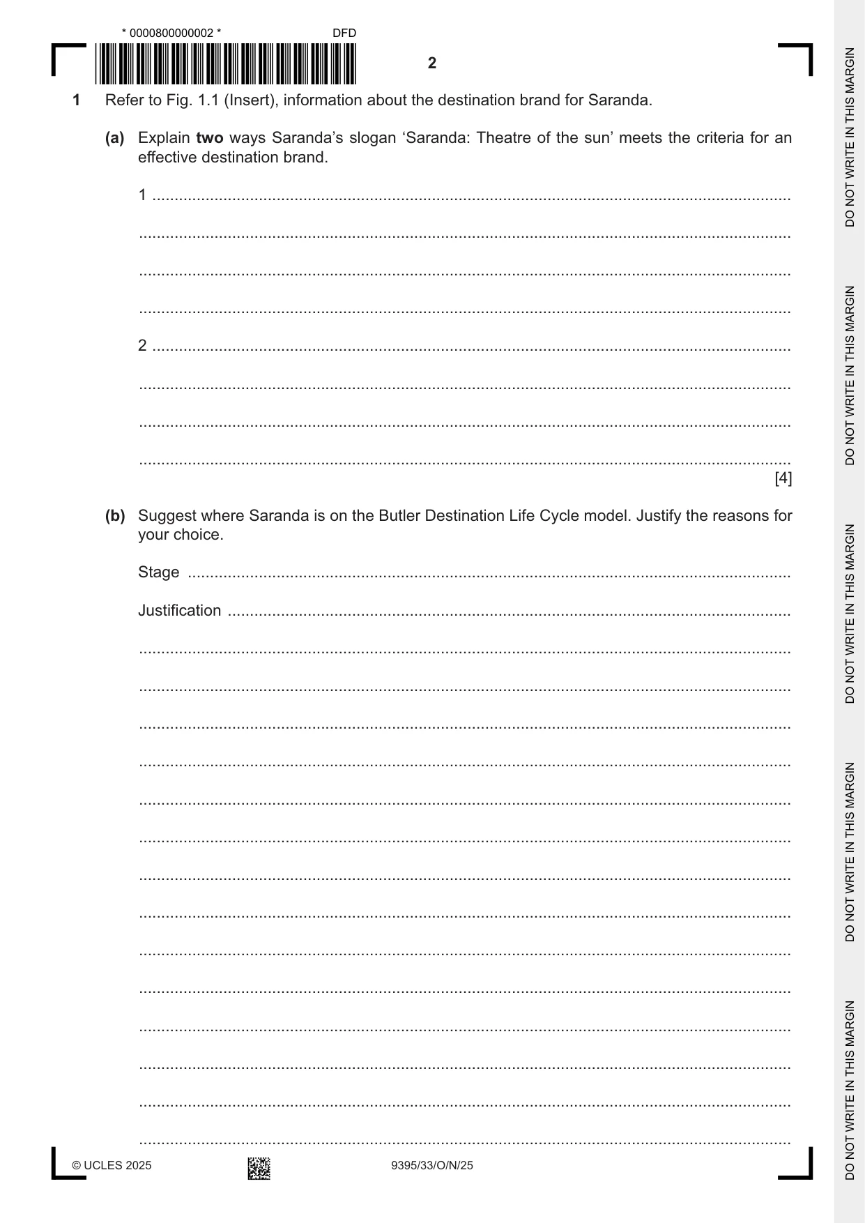 Cambridge A Level Travel and Tourism 9395 2025 Oct/Nov Paper 3 · Variant 3 question paper, page 2 of 12
