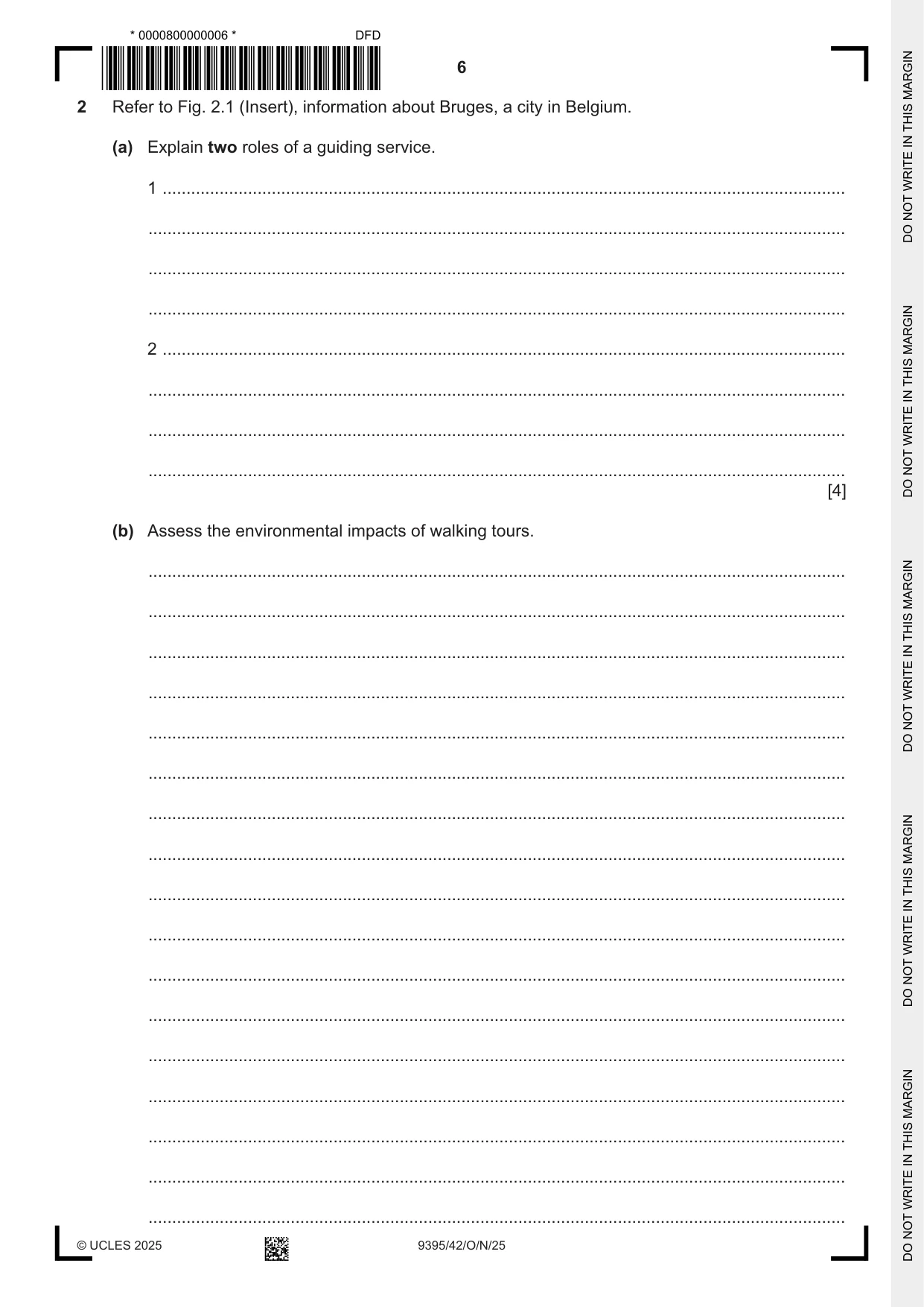 Cambridge A Level Travel and Tourism 9395 2025 Oct/Nov Paper 4 · Variant 2 question paper, page 6 of 12