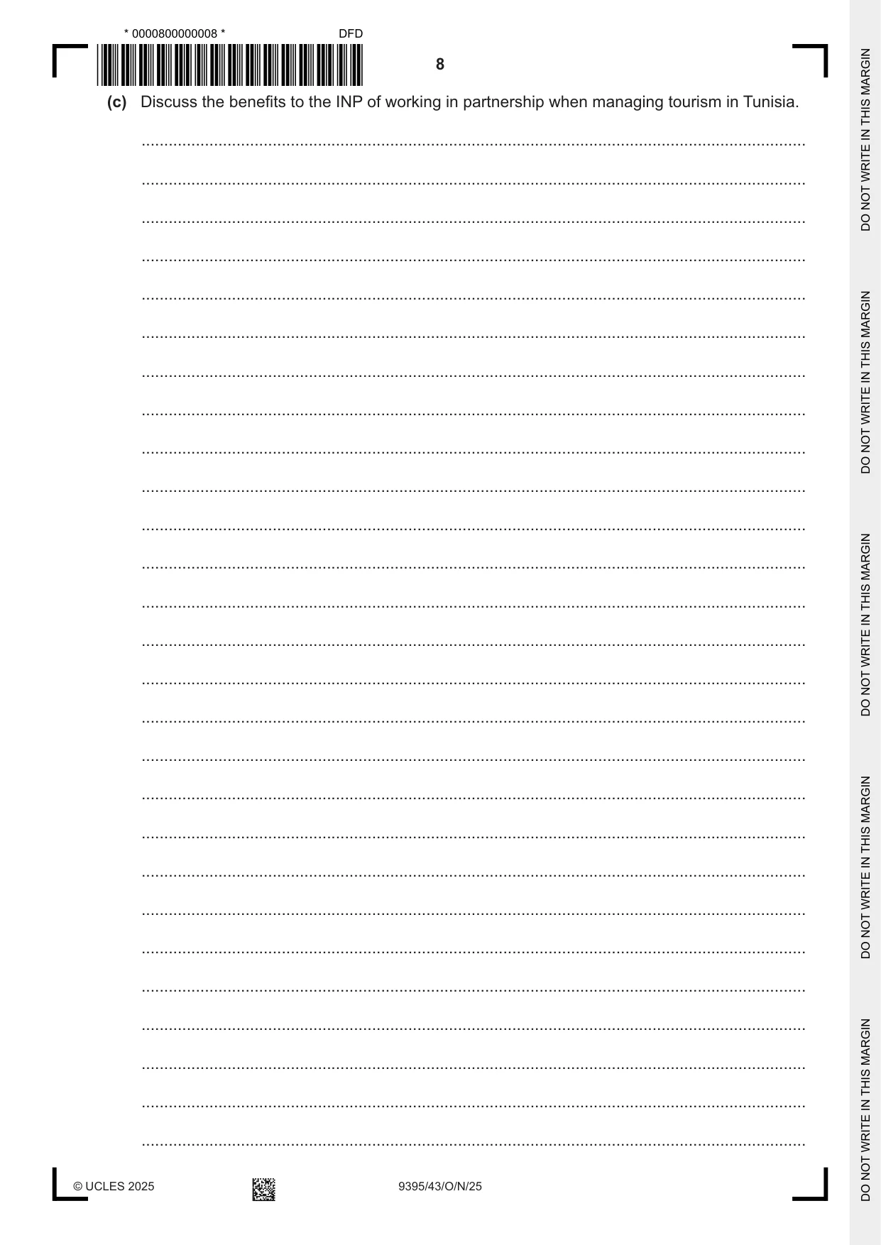 Cambridge A Level Travel and Tourism 9395 2025 Oct/Nov Paper 4 · Variant 3 question paper, page 8 of 12
