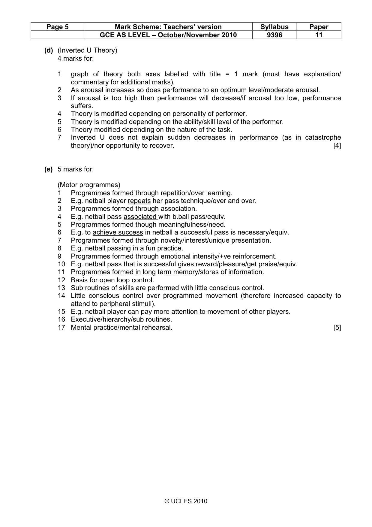Mark scheme, page 5 of 9