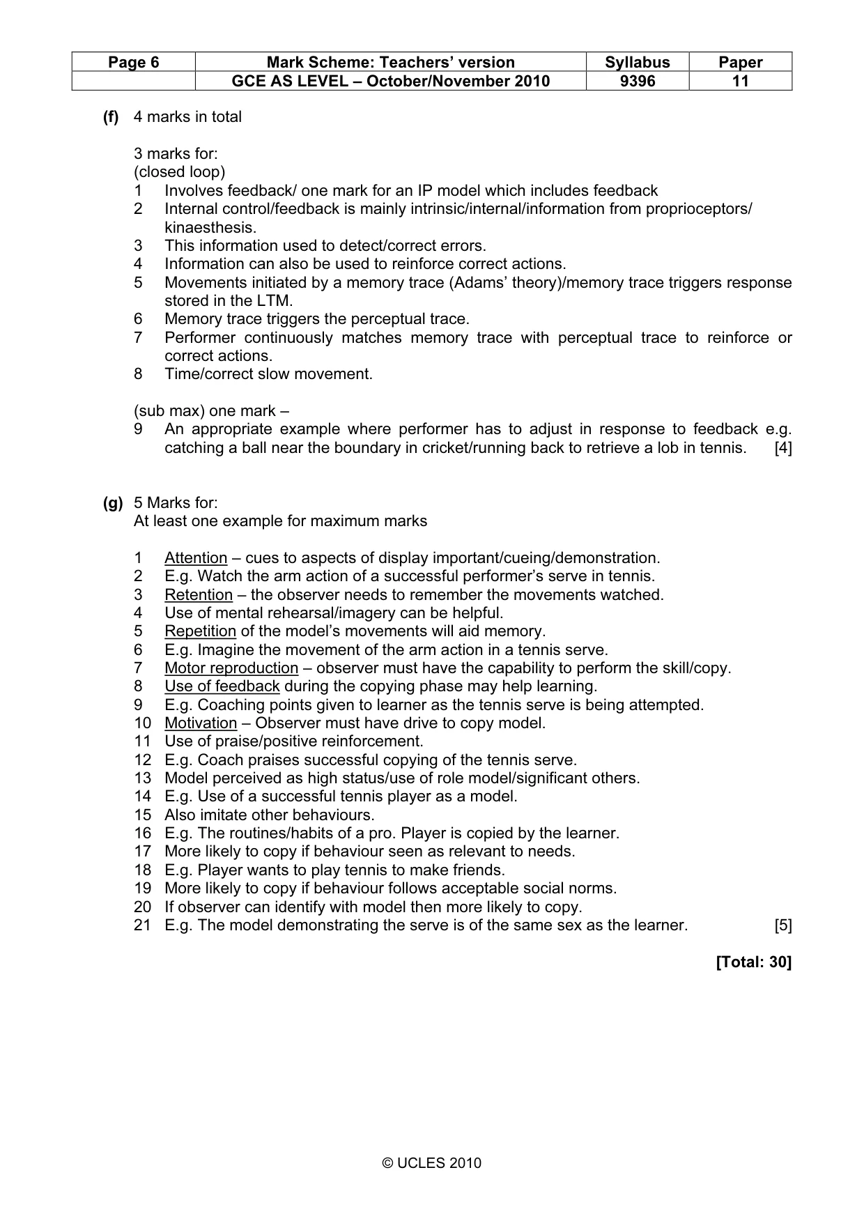 Mark scheme, page 6 of 9