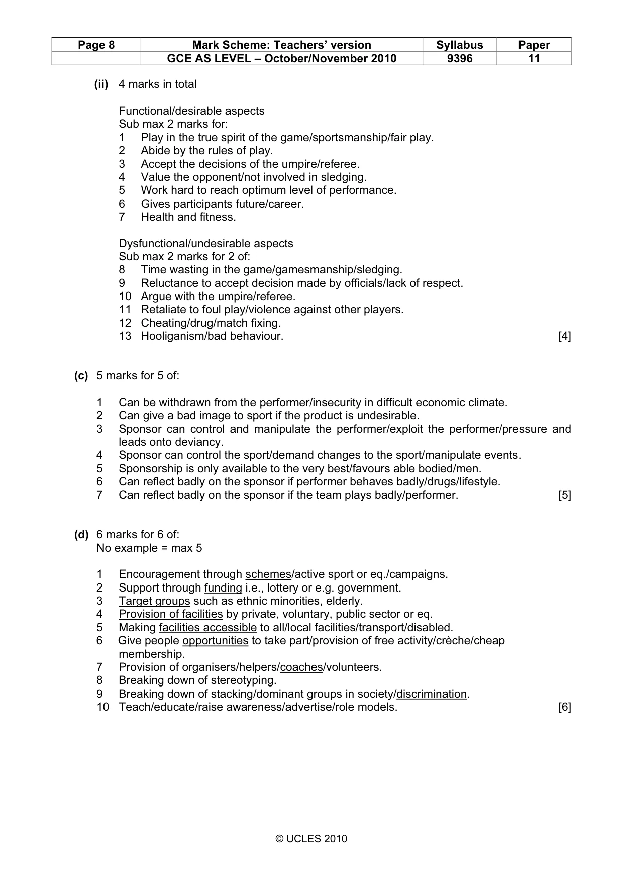 Mark scheme, page 8 of 9