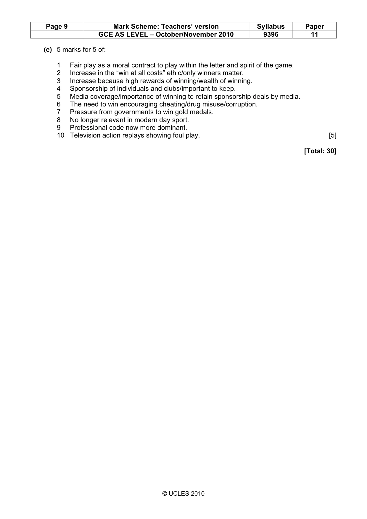 Mark scheme, page 9 of 9