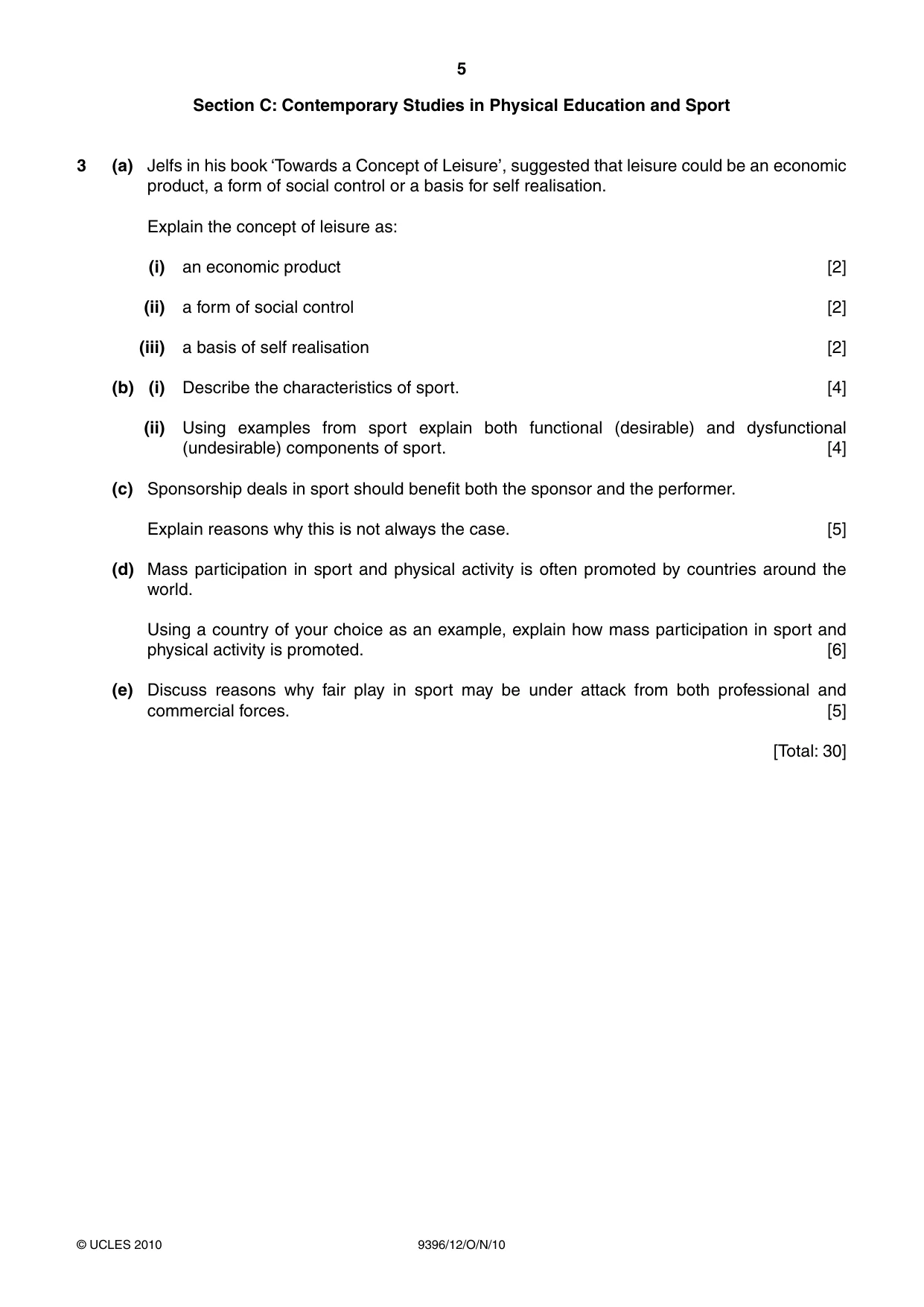 Cambridge A Level Physical Education 9396 2010 Oct/Nov Paper 1 · Variant 2 question paper, page 5 of 8