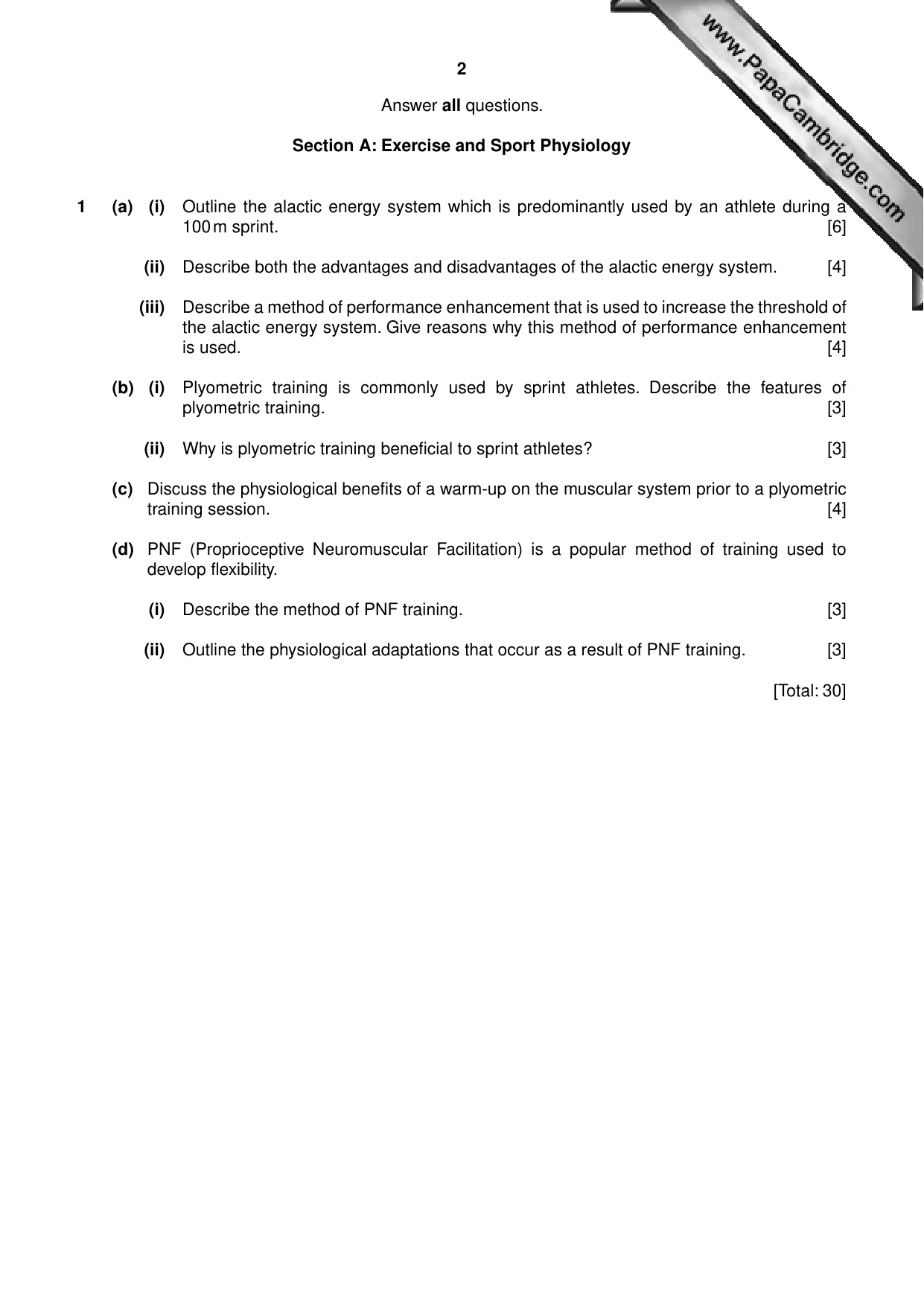 Cambridge A Level Physical Education 9396 2010 Oct/Nov Paper 3 · Variant 1 question paper, page 2 of 4
