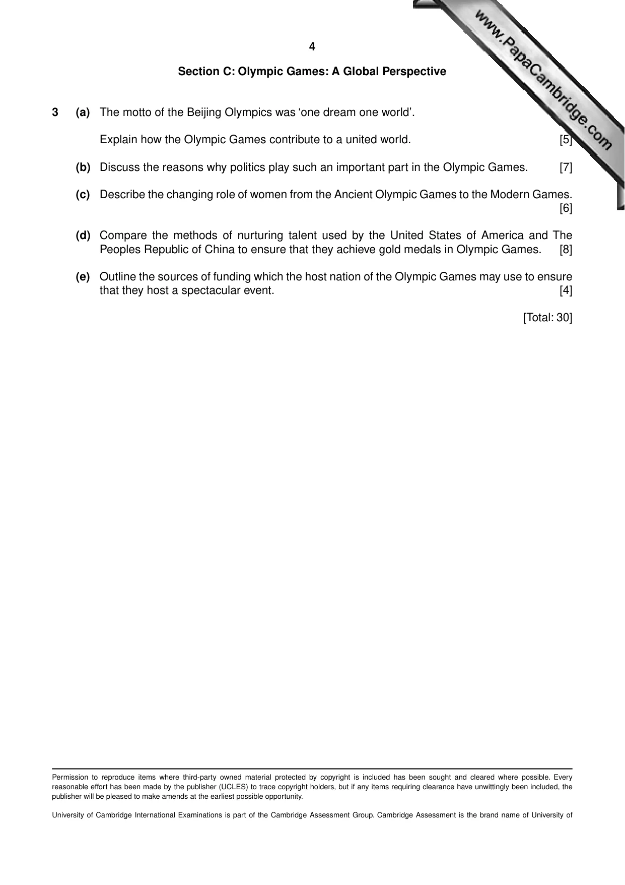 Cambridge A Level Physical Education 9396 2010 Oct/Nov Paper 3 · Variant 1 question paper, page 4 of 4