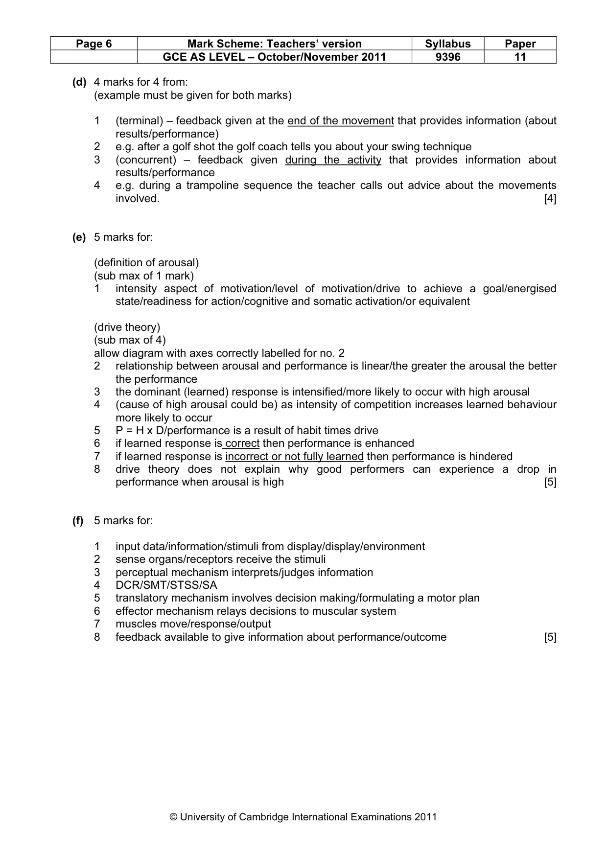 Mark scheme, page 6 of 9