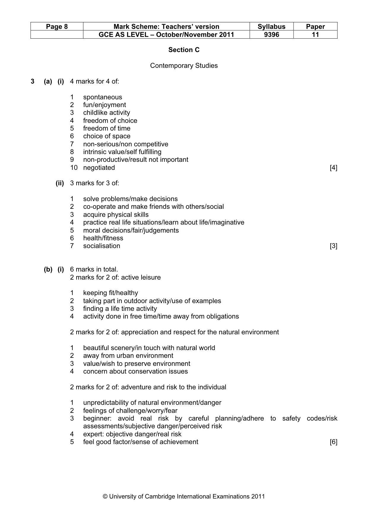 Mark scheme, page 8 of 9