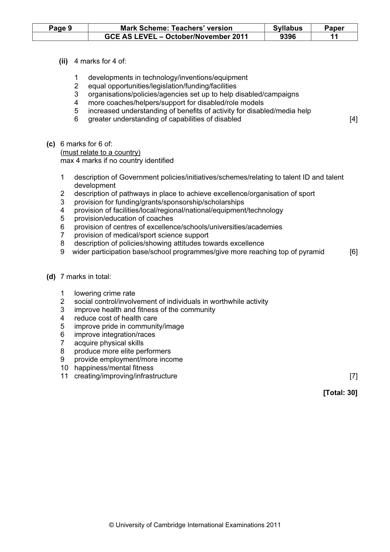 Mark scheme, page 9 of 9
