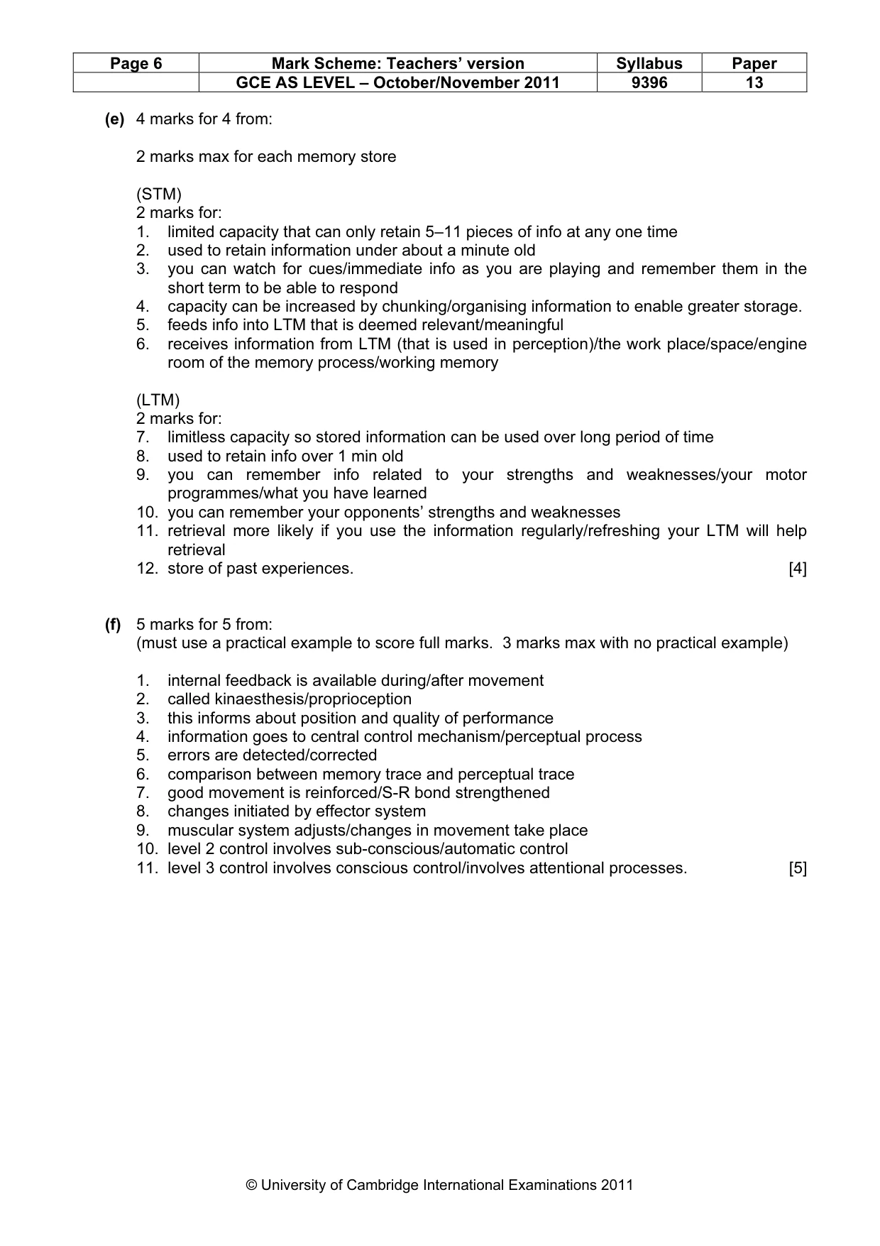 Mark scheme, page 6 of 10