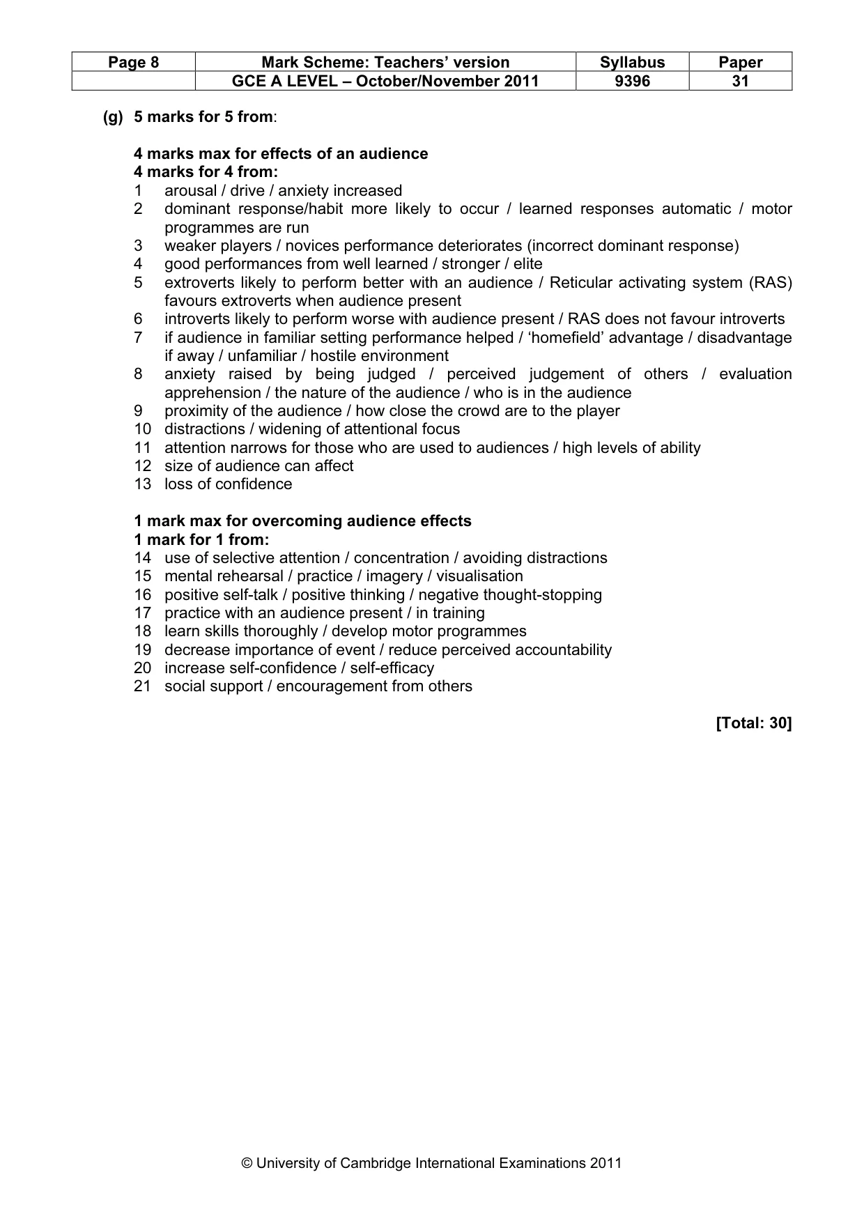 Mark scheme, page 8 of 11
