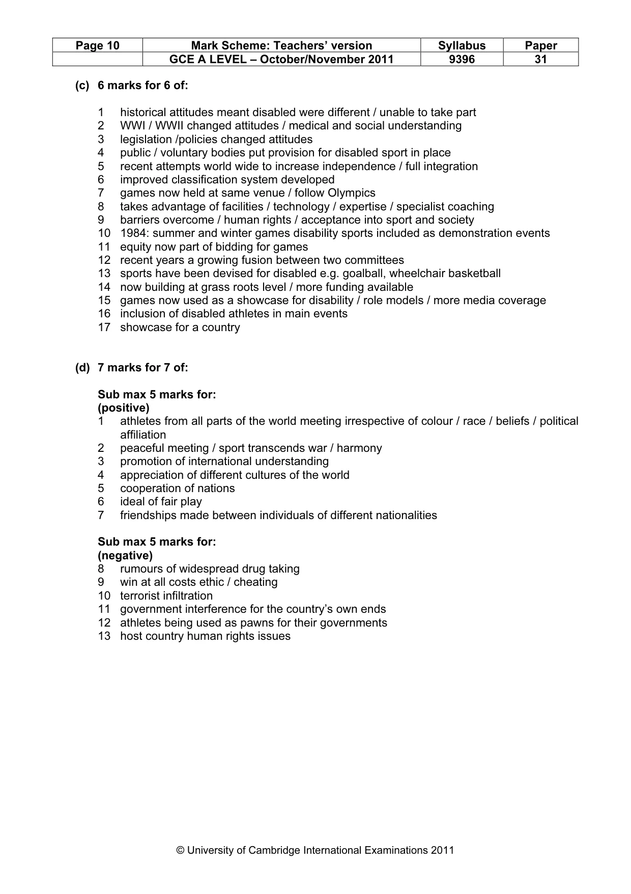 Mark scheme, page 10 of 11