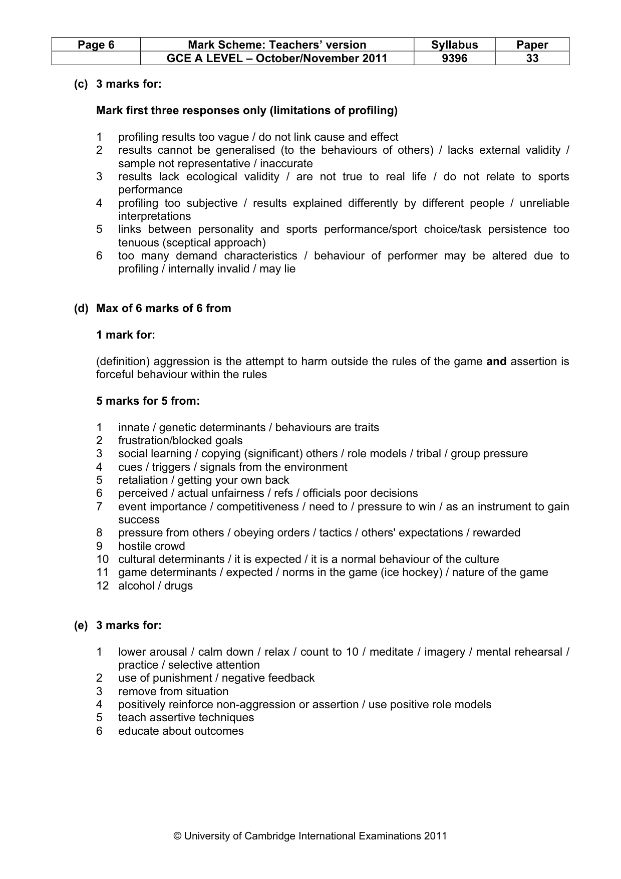 Mark scheme, page 6 of 11
