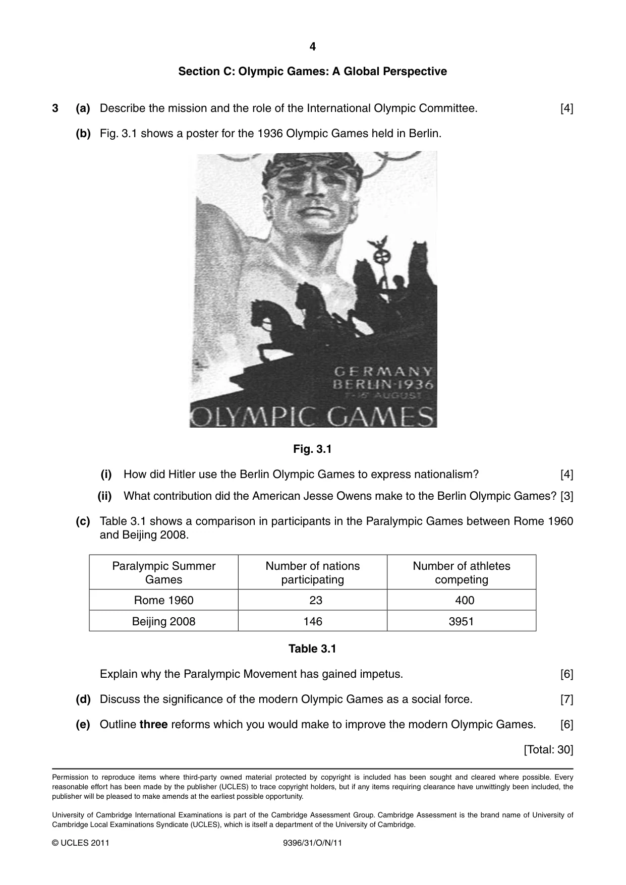 Cambridge A Level Physical Education 9396 2011 Oct/Nov Paper 3 · Variant 1 question paper, page 4 of 4