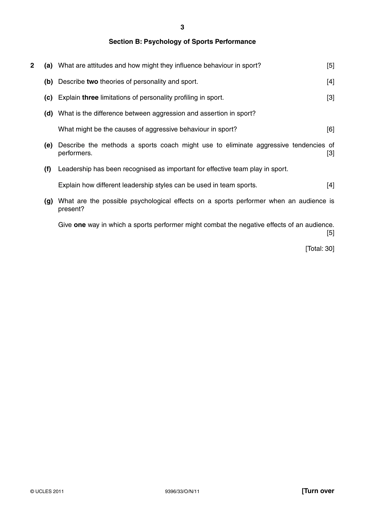 Cambridge A Level Physical Education 9396 2011 Oct/Nov Paper 3 · Variant 3 question paper, page 3 of 4