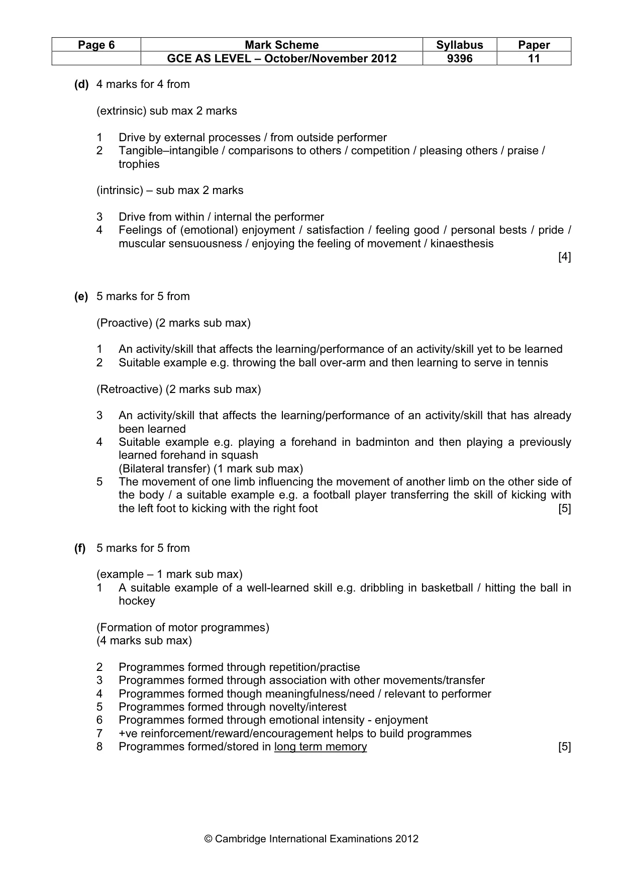 Mark scheme, page 6 of 10