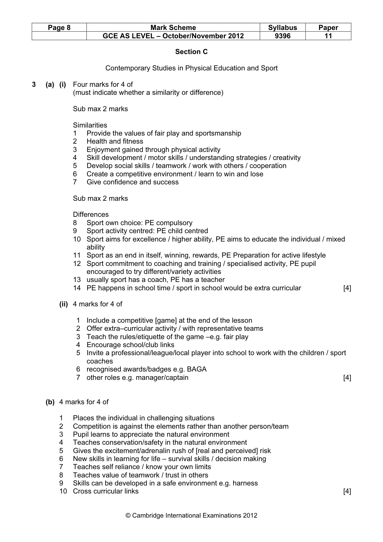 Mark scheme, page 8 of 10