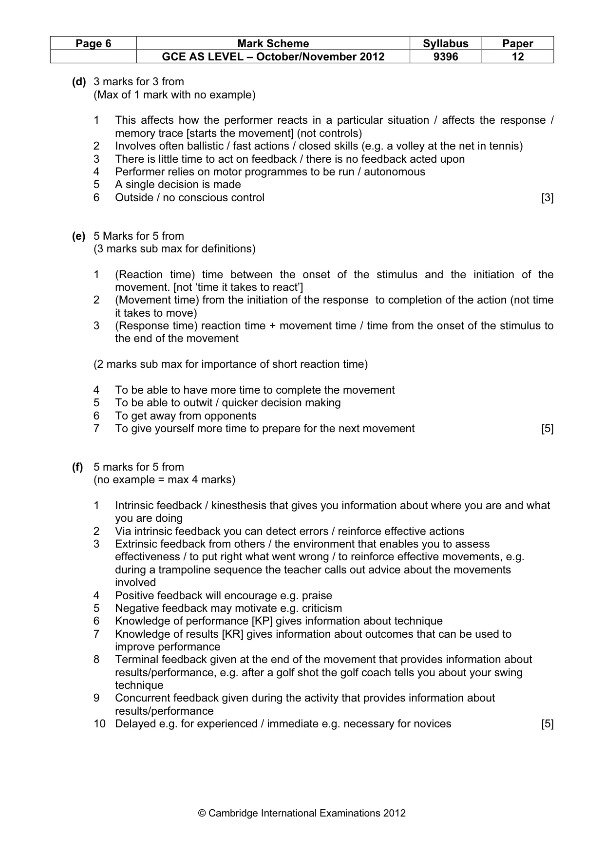 Mark scheme, page 6 of 10