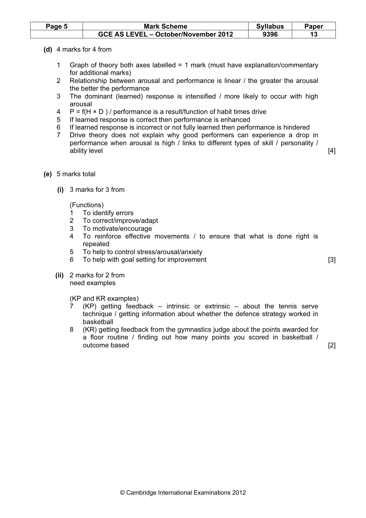 Mark scheme, page 5 of 9
