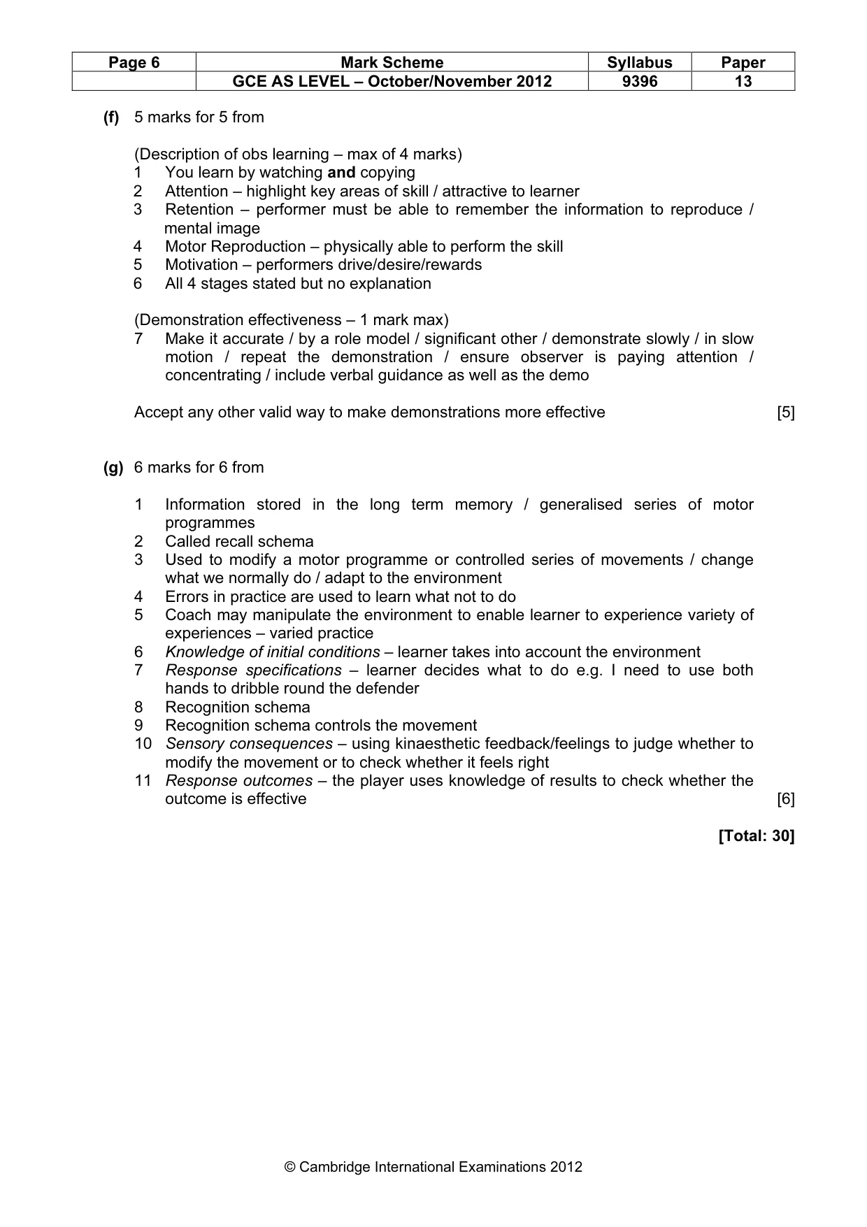 Mark scheme, page 6 of 9
