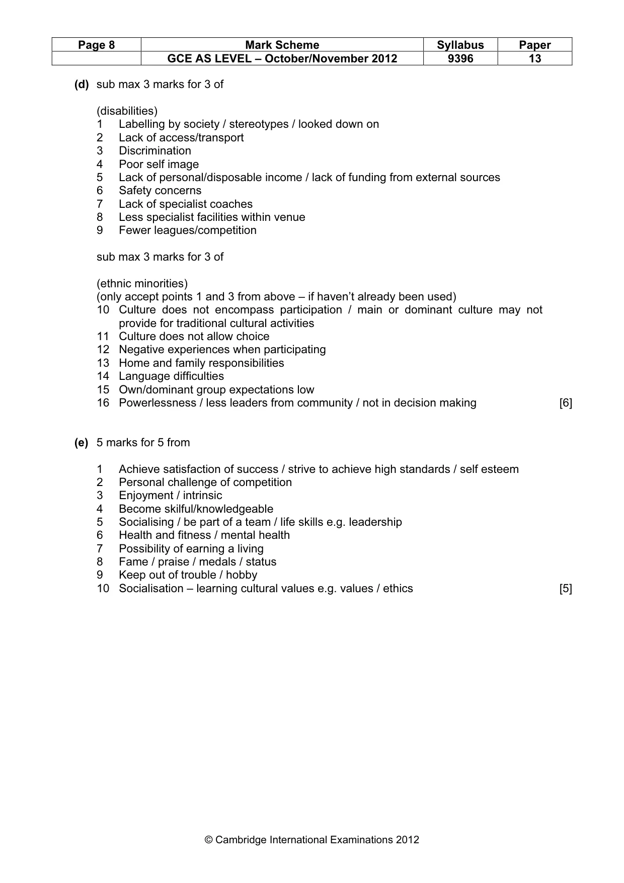 Mark scheme, page 8 of 9