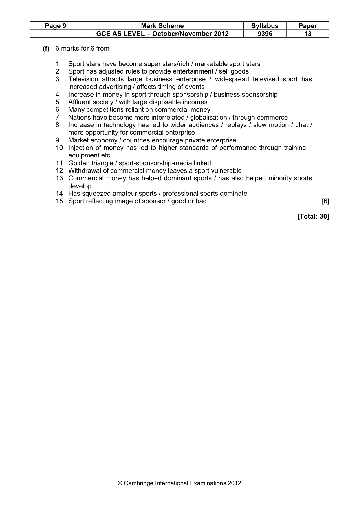 Mark scheme, page 9 of 9