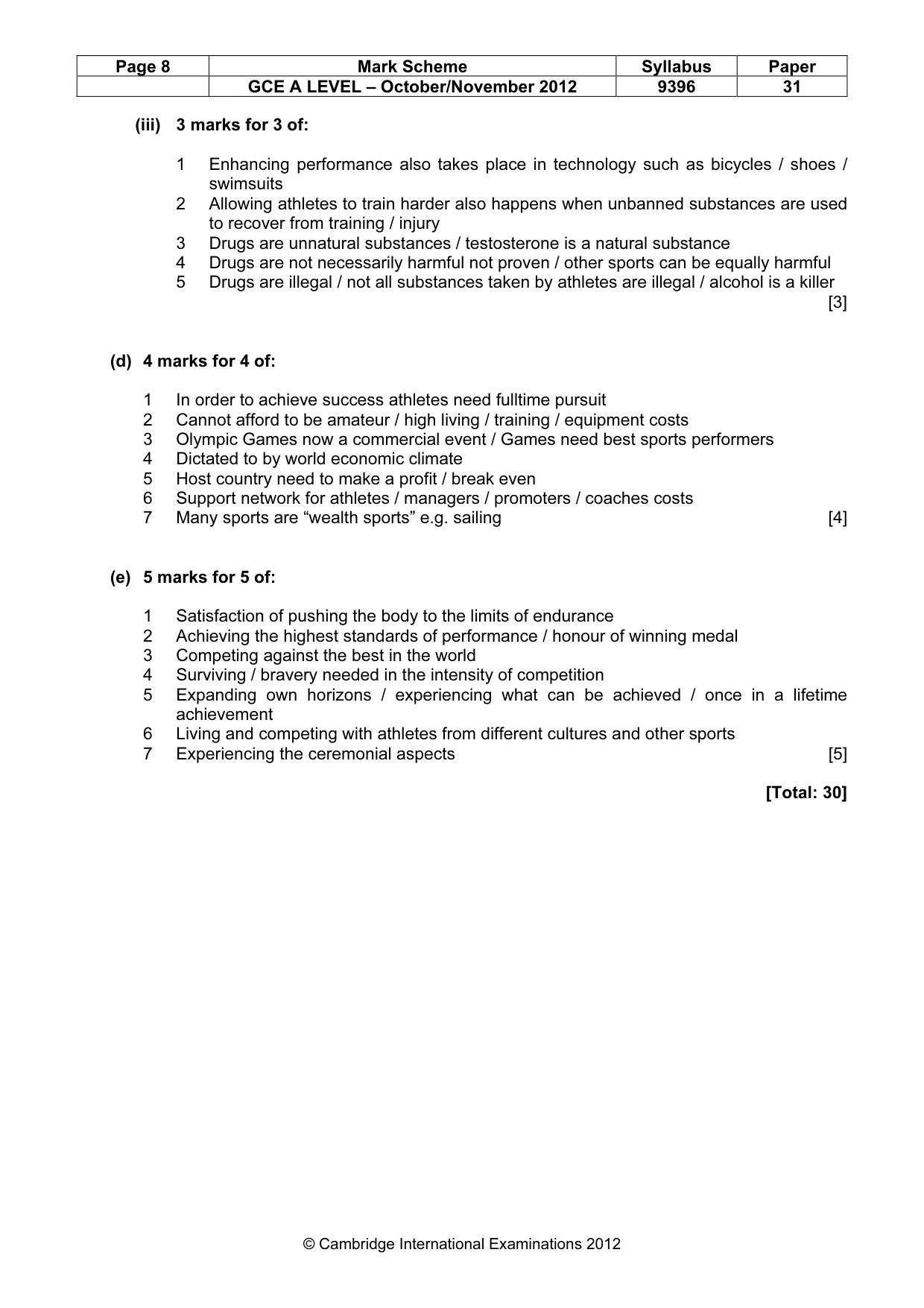 Mark scheme, page 8 of 8