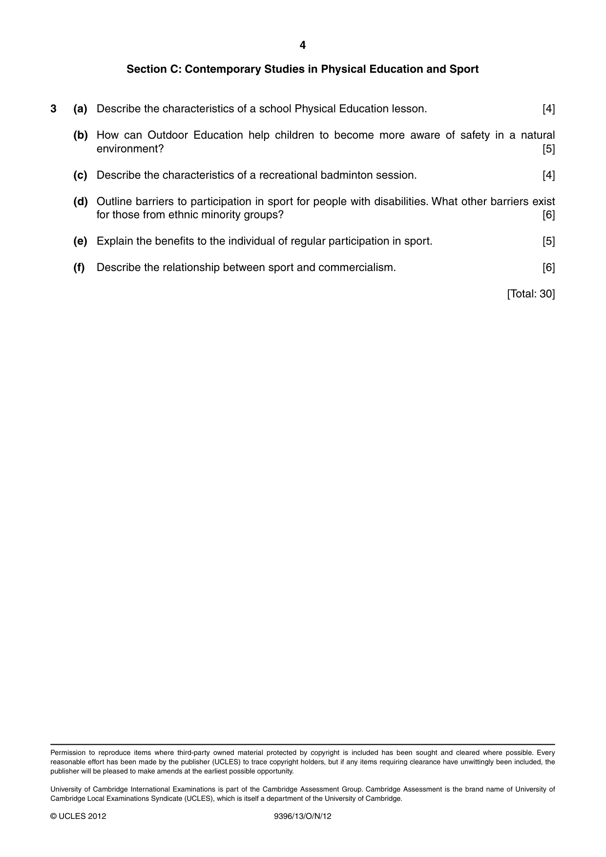 Cambridge A Level Physical Education 9396 2012 Oct/Nov Paper 1 · Variant 3 question paper, page 4 of 4