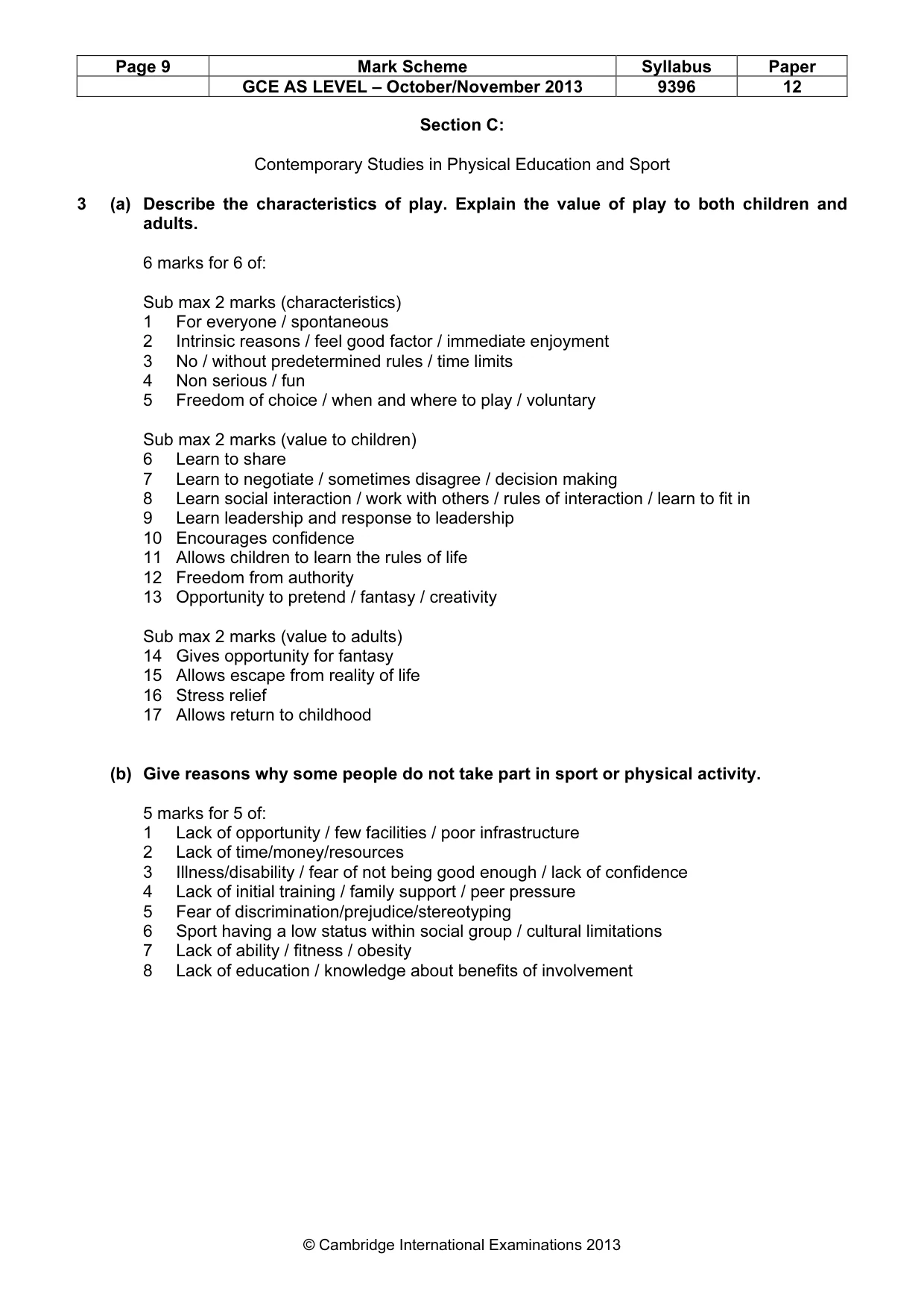 Mark scheme, page 9 of 11