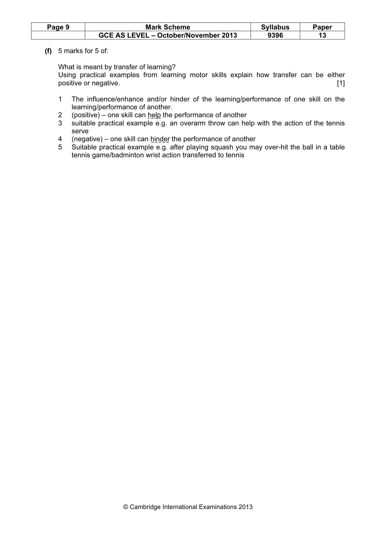 Mark scheme, page 9 of 13