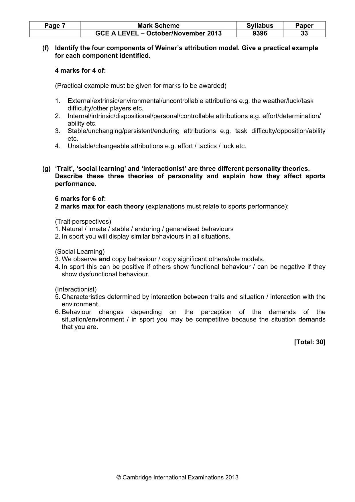 Mark scheme, page 7 of 10