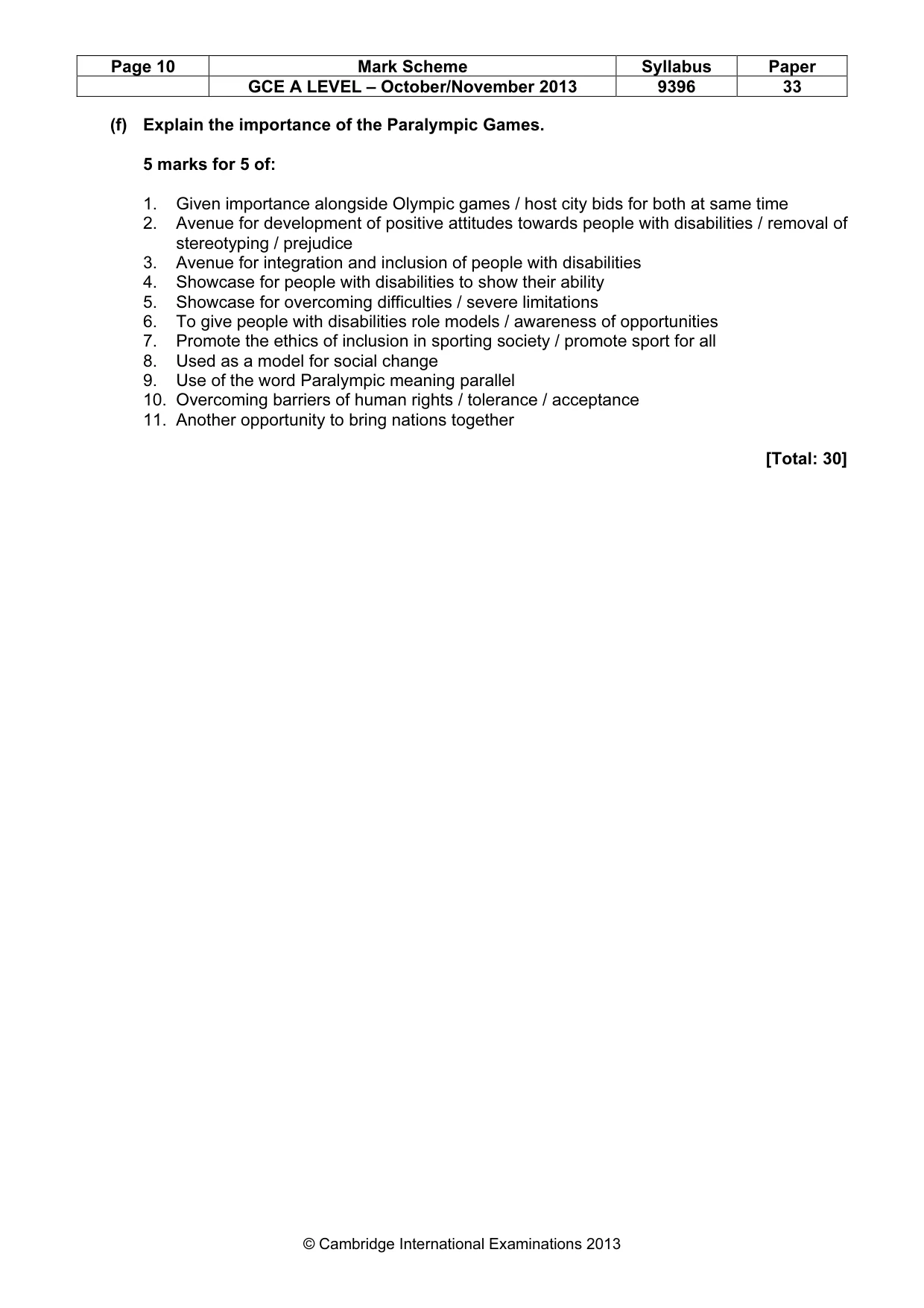 Mark scheme, page 10 of 10