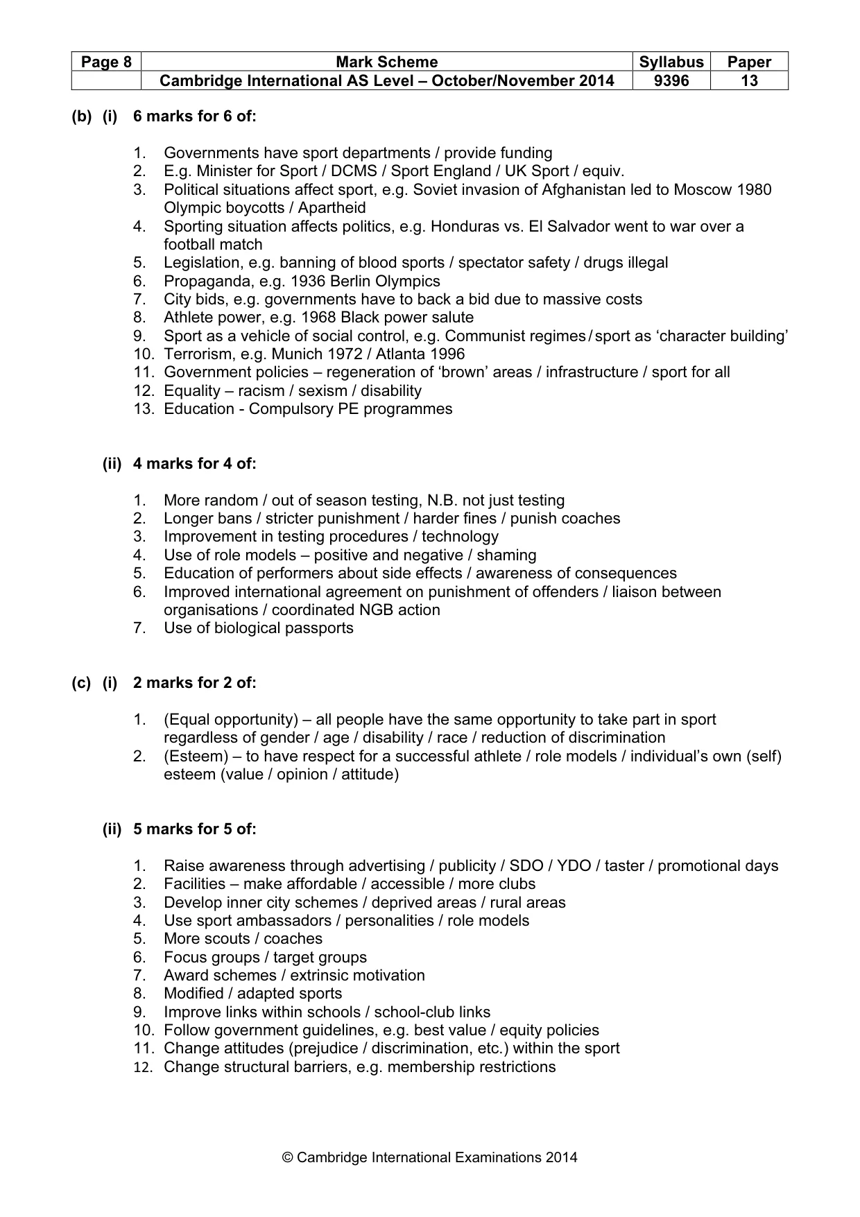 Mark scheme, page 8 of 8